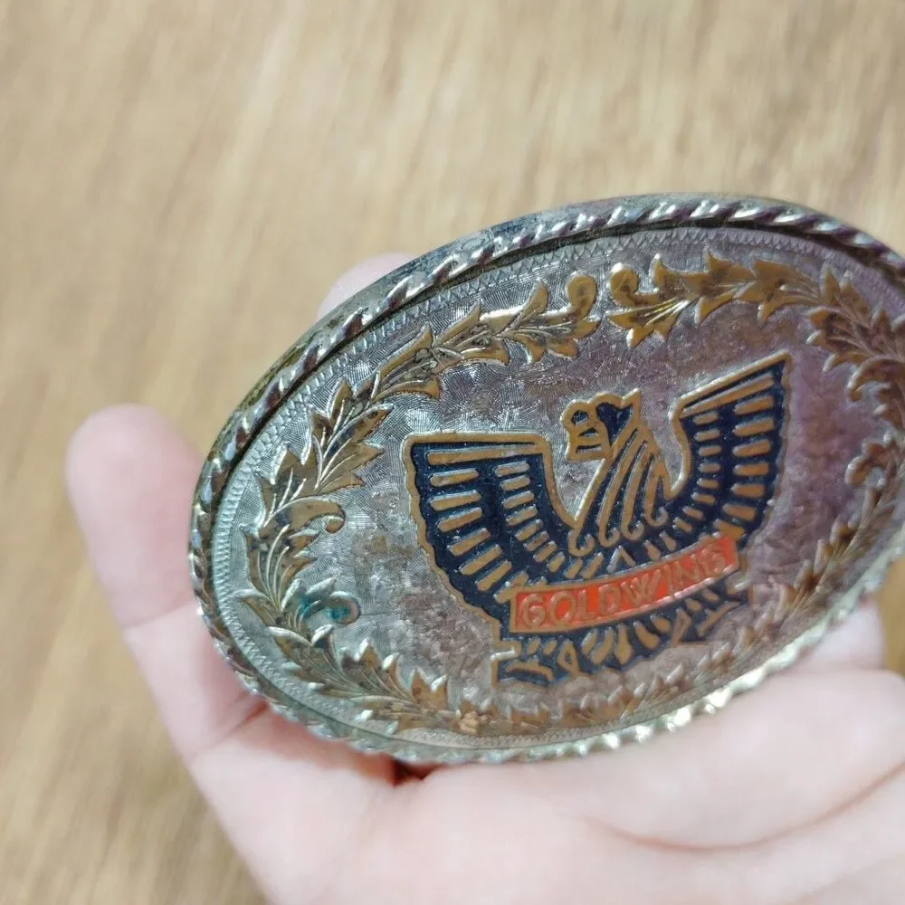 Honda GoldWing Belt Buckle Gold Silver Made In USA Vintage Thunderbird Biker